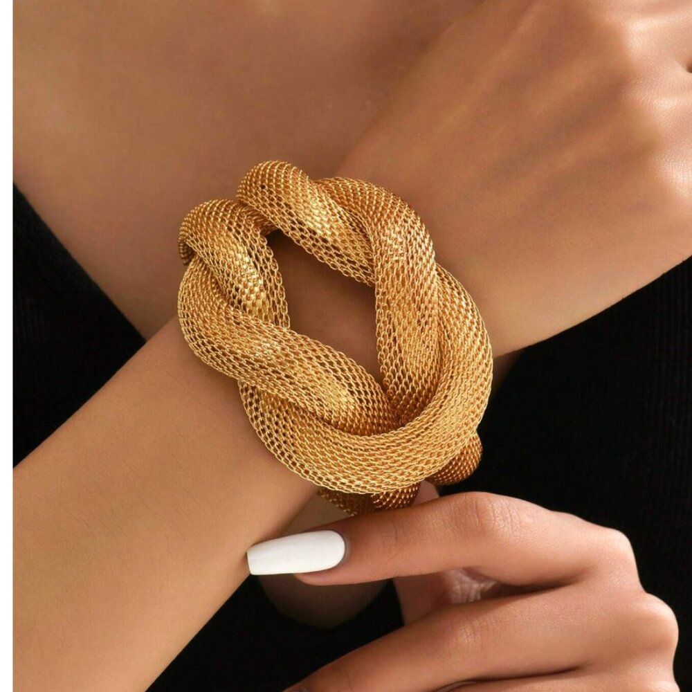 Gold Braided Knot Cuff Bangle